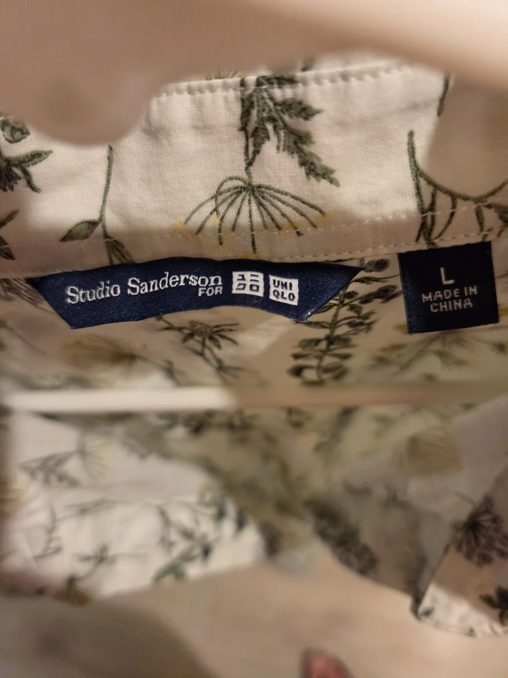 Short-Sleeve Cream Button-Down Shirt with Delicate Green Floral Print